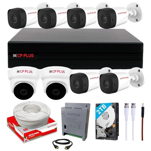 8 Channel HD DVR 1080p, Outdoor and indoor Camera 2.4 MP 5Pcs, 1 TB Hard Disk, Full Combo Set